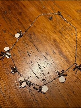 J. Crew Silver-Tone Disc & Bead Charm Necklace with White Accents